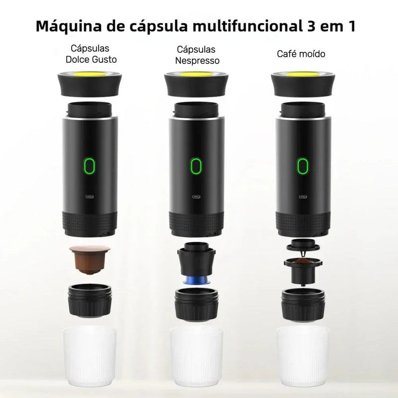 Cafeteira Portátil 3 em 1 para Cápsulas e Café Moído - Trezzi™