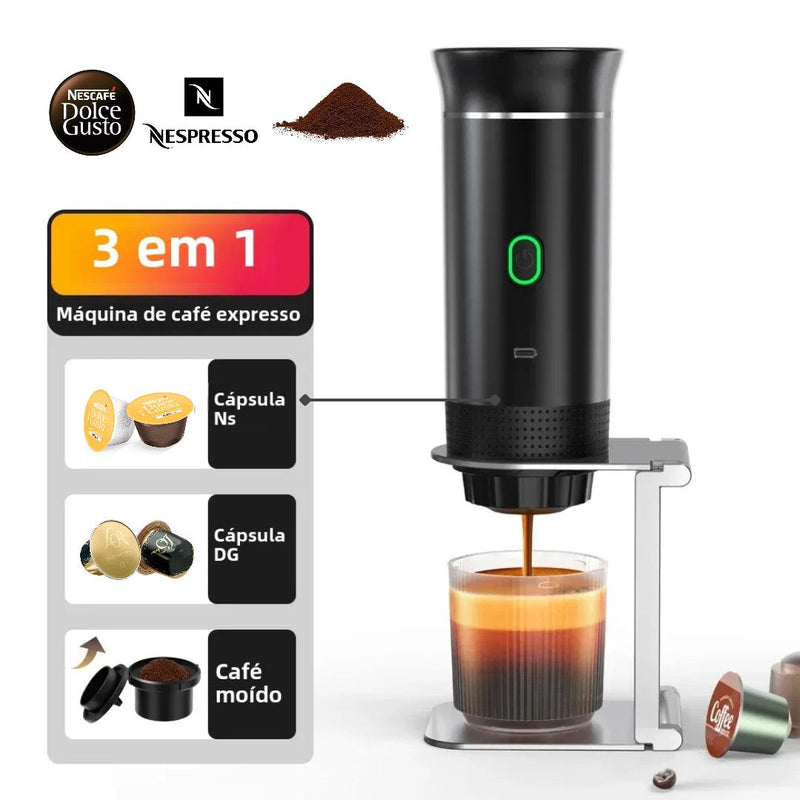 Cafeteira Portátil 3 em 1 para Cápsulas e Café Moído - Trezzi™